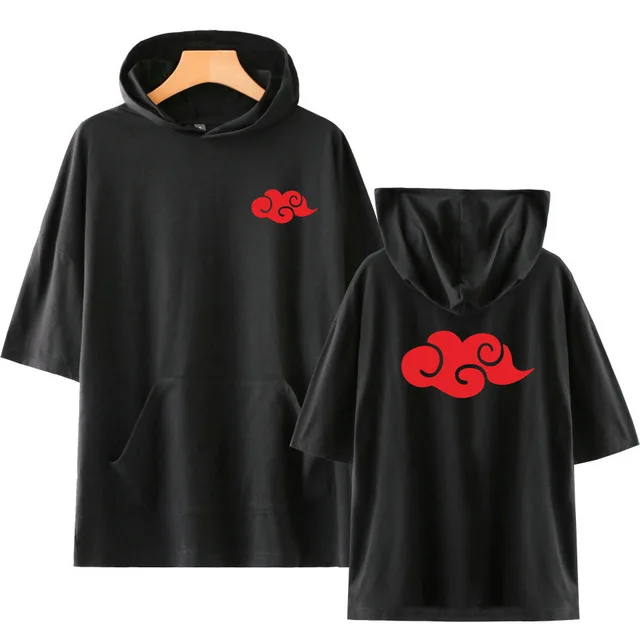 black Лидер продаж, футболка с принтом аниме Наруто, Akatsuki, облачный значок, футболка с капюшоном, Uchiha Itachi, костюм в стиле хип-хоп, топы, футболка, 4XL, одежда - Цвет: black