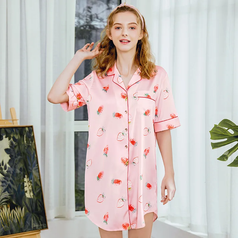 Silky Women V-Neck Robe Shirt Pajamas Sleep Sleepwear Bathrobe Casual Female Home Wear Bath Gown Nightgown Sleepshirts M-XL