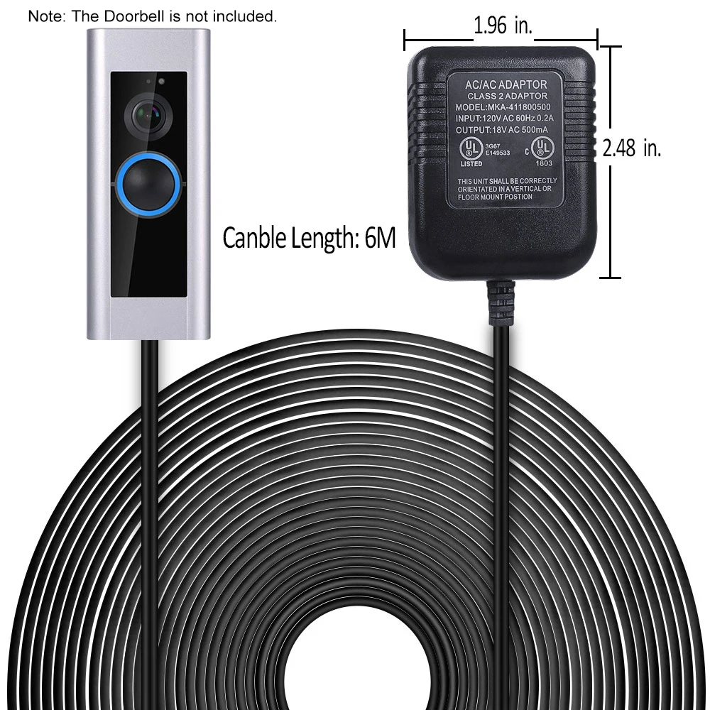 Адаптер питания для Ring Video Doorbell Pro, для Ring Video Doorbell, для Ring Video Doorbell 2, для Nest hello, кабель 6 м, черный