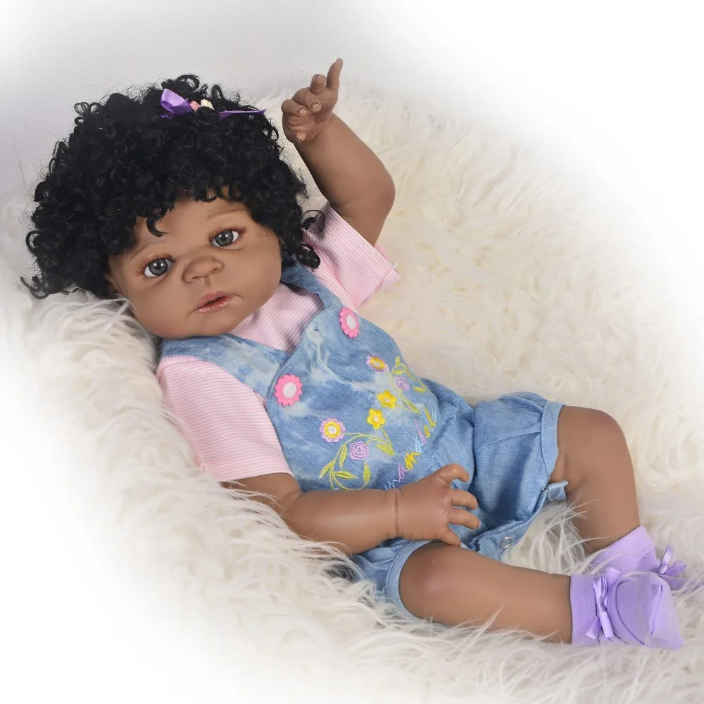 

55cm Silicone Reborn Black Skin Girl Baby Doll Toy 22inch Vinyl Newborn Princess Toddler Smile Babies Doll Birthday Xmas Gifts