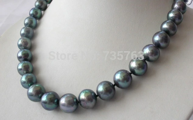 HOT 0015084 stunning big 11-13mm perfect round black freshwater pearl necklace silver | Украшения и аксессуары