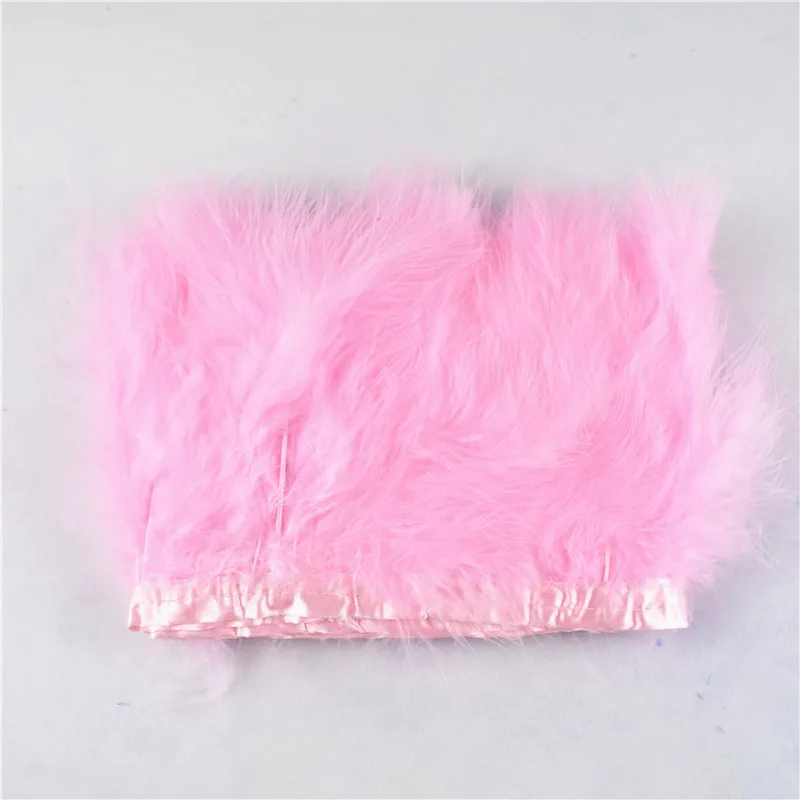 Pink Натуральный крашенный шелк «Марабу»/индейка перо отделка 10 ярдов 10-15 см Ткань отделочная лента для одежды Свадебные пары и перья для ремесел - Цвет: Pink