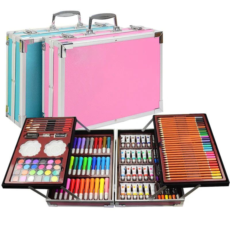 Portable Double aluminum box painting set watercolor With Water Brush Pen Color lead Watercolor Pigment For Drawing Art Supplies