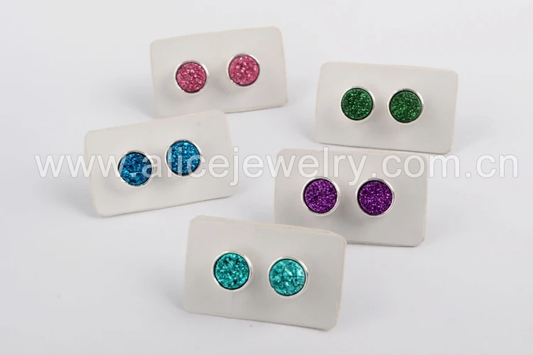 Mix colors BOROSA, 5 пар, 9 мм, Круглый, серебряный цвет, ободок, титан, Druzy, серьги-гвоздики, покрытие радуги, серьги Drusy, Женские Ювелирные изделия, ZS0328 - Окраска металла: Mix colors