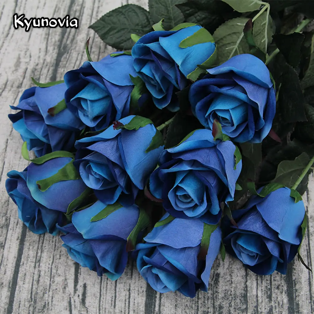 

Kyunovia 5PCS/lot 72CM Single Rose Stem high quality Artificial Silk Flowers Leaves Blue Rose Wedding Party Home Decorative KY42