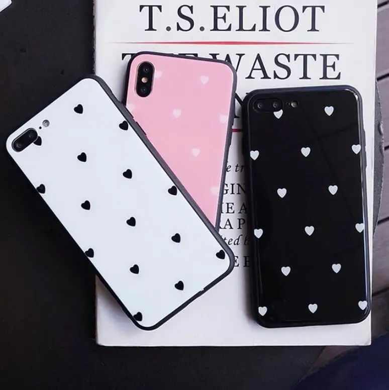 luxury tpu+Tempered glass simple and small love Phone Case for iphone X 7 6 6S 8 plus cases | Мобильные телефоны и