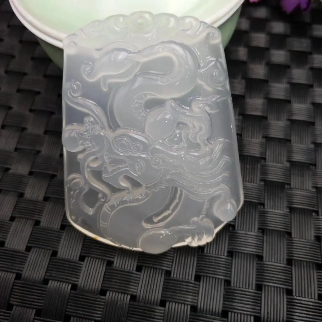 Koraba Fine Jewelry Unique Natural Chalcedony Agate Jade Icy White Pendant Chinese Dragon Free Shipping | Украшения и аксессуары
