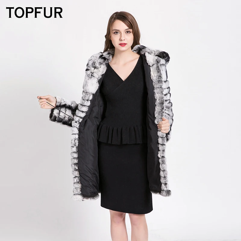 TOPFUR New Arrival Genuine Rex Rabbit Fur Coat For Women With Fur Hood High Quality One Piece Real Rex Rabbit Fur Fashion Coats enlarge