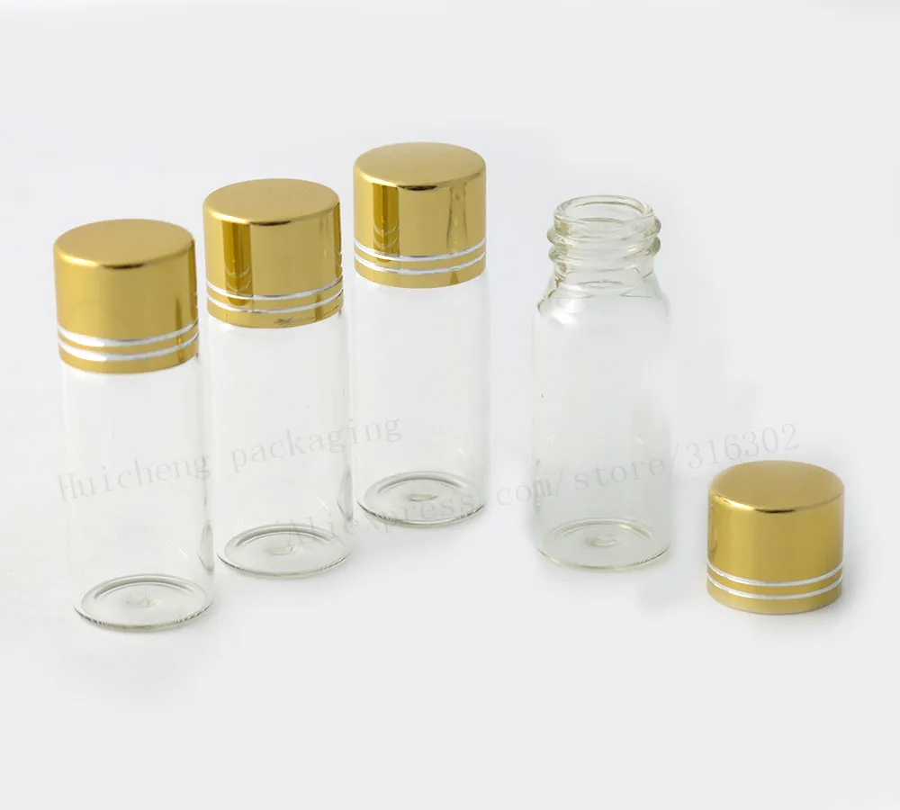 

12ml Mini Clear Glass Bottle Gold Aluminum Screw Cap Container Borosilicate Vial Empty 500pcs