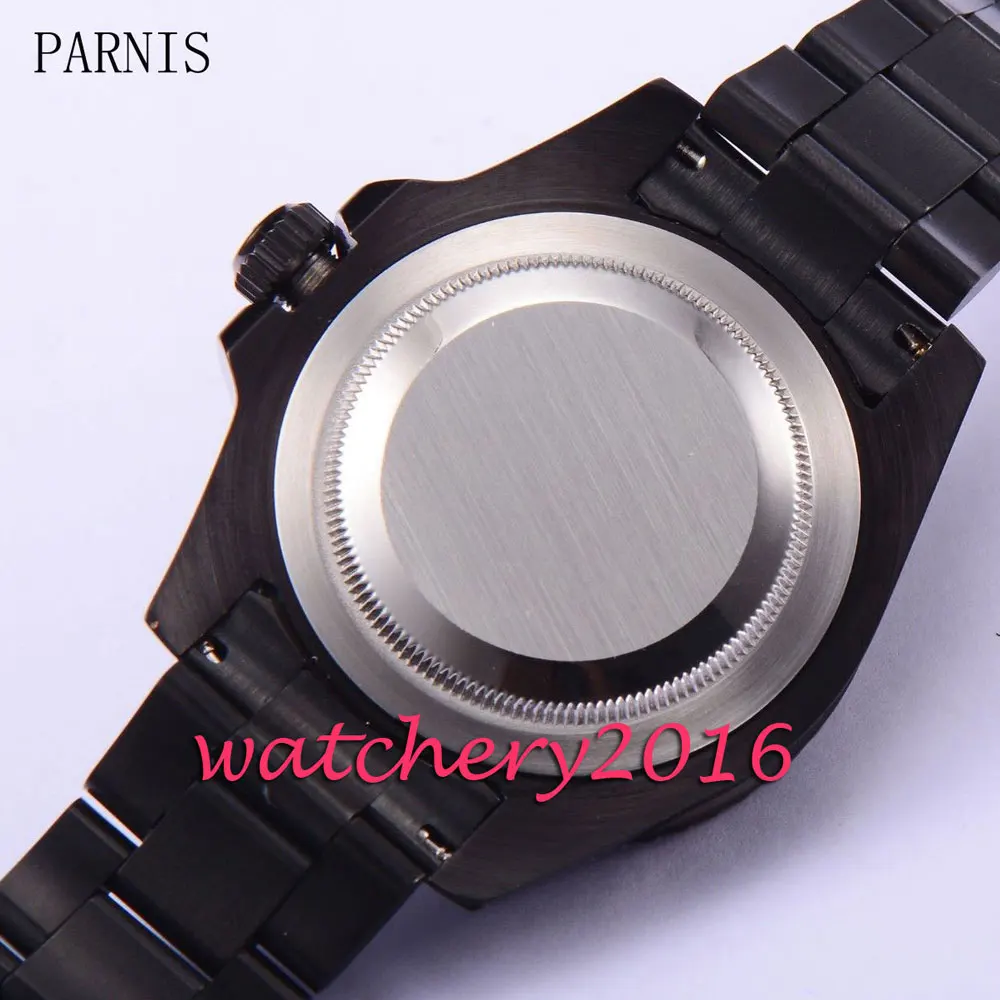 Мужские автоматические механические часы Parnis черные наручные с сапфировым