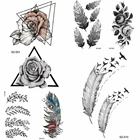 YURAN черный треугольник цветок временная татуировка наклейки женское тело рука фальшивые татуировки племенное перо птица водостойкая роза татуировка