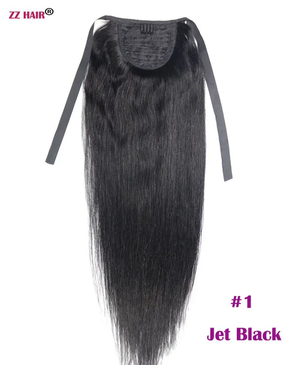 ZZHAIR 120 г 1"-28" машинное производство, волосы remy, лента, конский хвост, на заколках, человеческие волосы для наращивания, 22 цвета, конский хвост, Натуральные Прямые - Цвет: #1