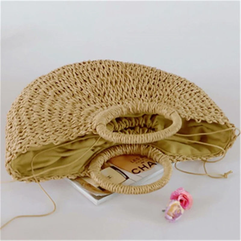 2021 Trend Women Vintage Handmade Rattan Bag Moon Shape Straw Woven Handbags Summer Bali Basket Beach Bags Bolsos;sac rotin
