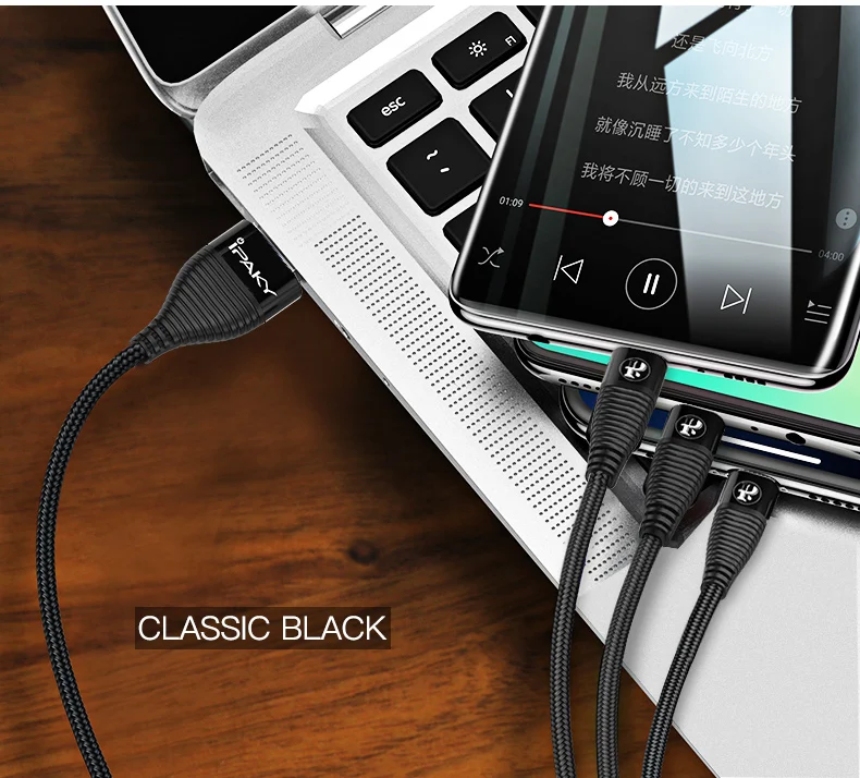 IPAKY 3 в 1 USB кабель 3A для мобильного телефона Micro usb type C зарядный кабель для iPhone XR XS Max X huawei кабель для быстрой зарядки данных