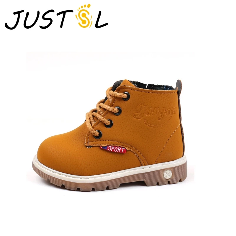 JUSTSL/2017 г. Осенние новые модные детские ботинки Нескользящие на плоской подошве