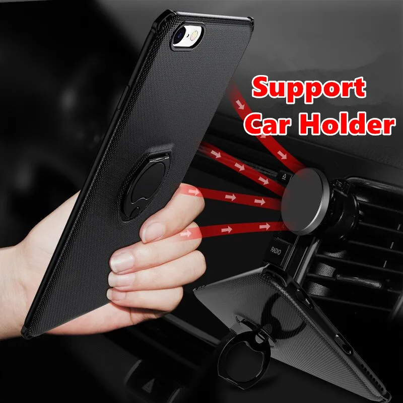 Fashion iPhone Case with Finger Ring and Kickstand Support Car Holder Anti Fingerpoint for 6 6s plus 7 8 X |