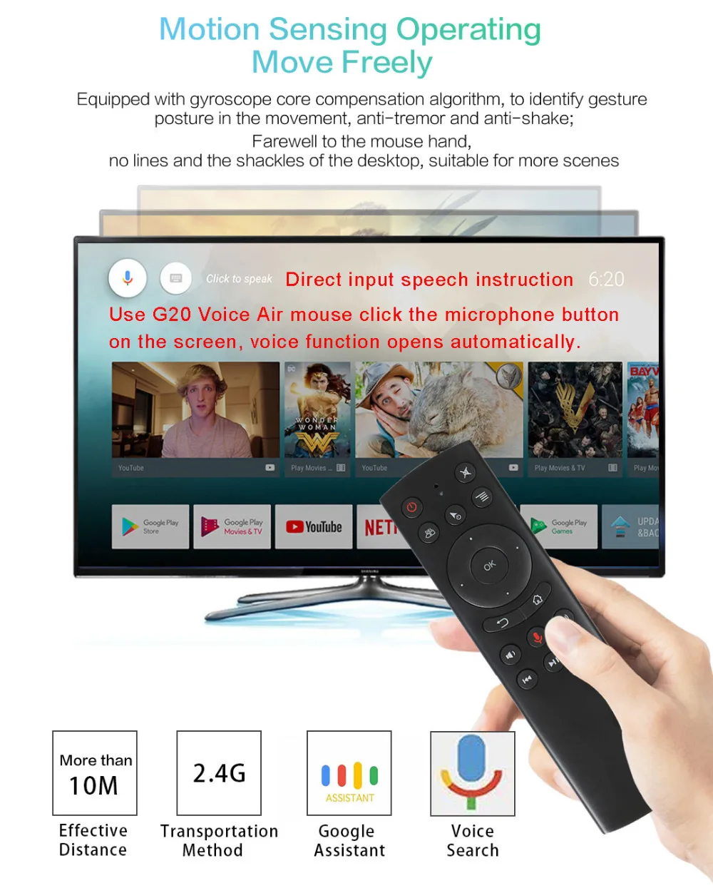 Wechip G20 Gryo Voice беспроводной пульт дистанционного управления Air Mouse 2 4G с клавиатурой
