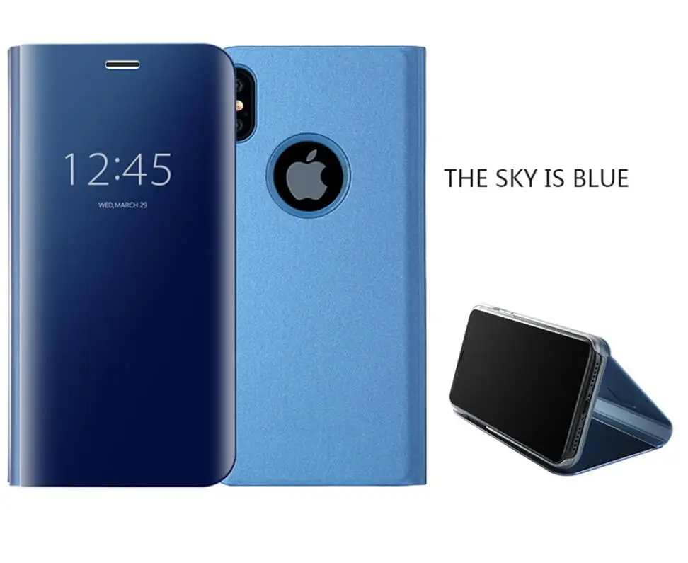 Blue Gurioo модная зеркальная кобура откидной кронштейн защитная чехол для iPhone 6 6 S 7 8 9 Plus X 360 Полное покрытие задняя крышка-чехол для телефона - Цвет: Blue