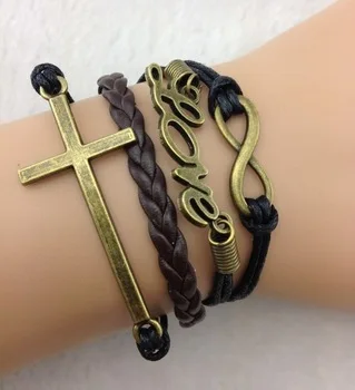 1 шт. Бесконечность браслет шнур Крест античная бронза подружки невесты ZA270