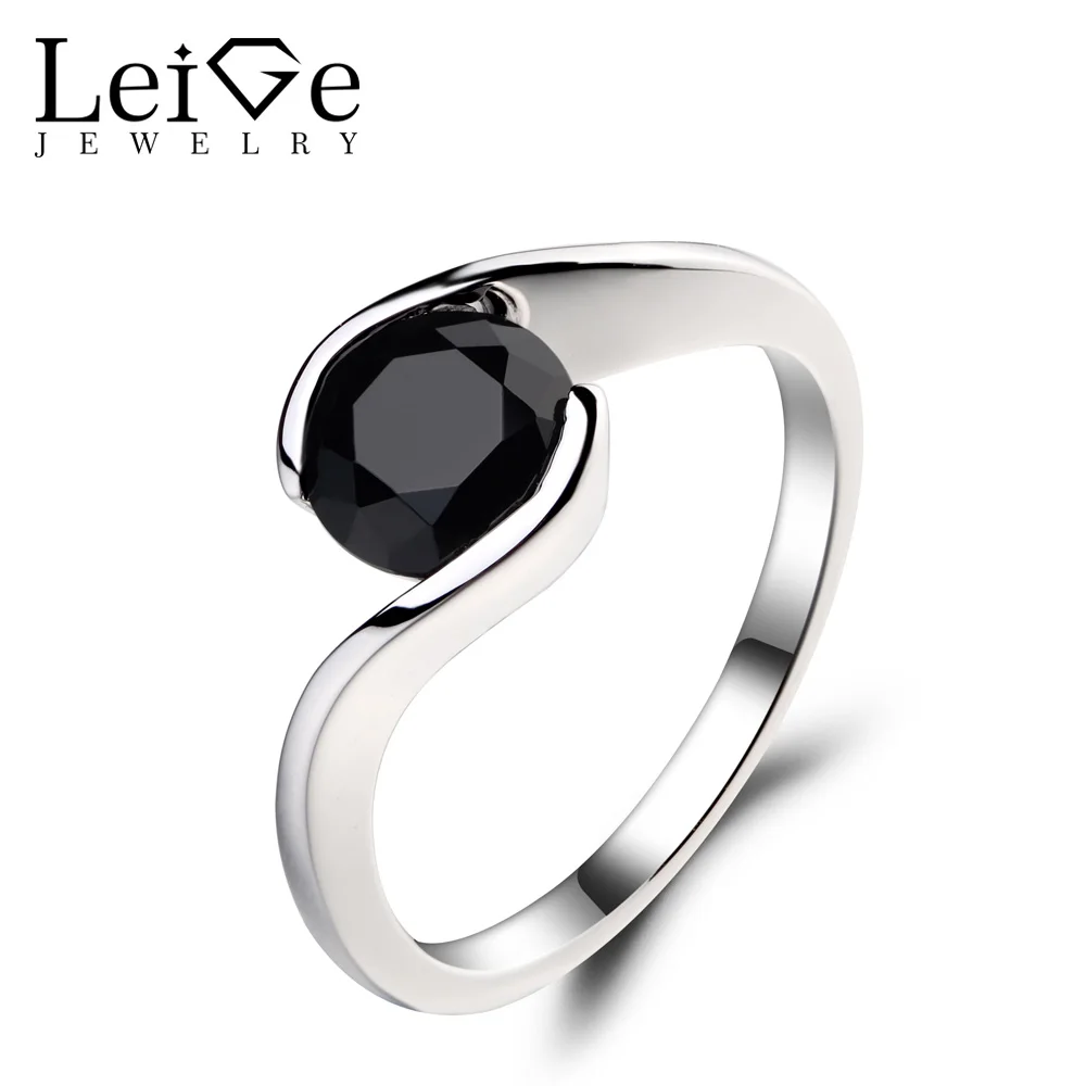 

Leige Jewelry 1.65ct Natural Black Spinel Solid 925 Sterling Silver Ring Fine Gemstone Anniversary Party Rings Gifts for Women