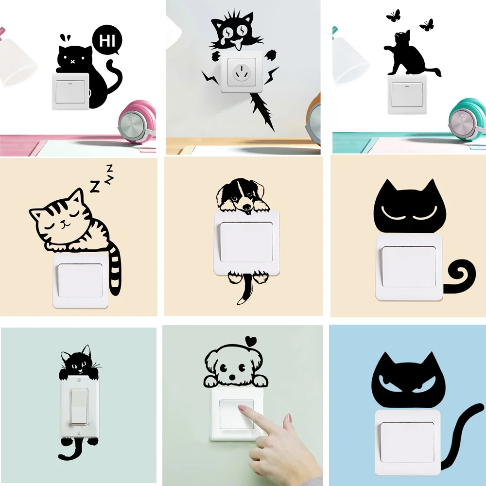 Мультфильм DIY Забавный спящий Кот переключатель в виде собаки наклейки на стену