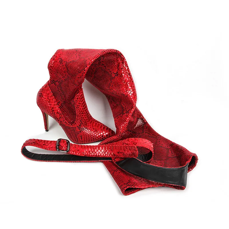 SARAIRIS/Новые модные красные ботинки Ботинки с ремешком и пряжкой Высокие сапоги из