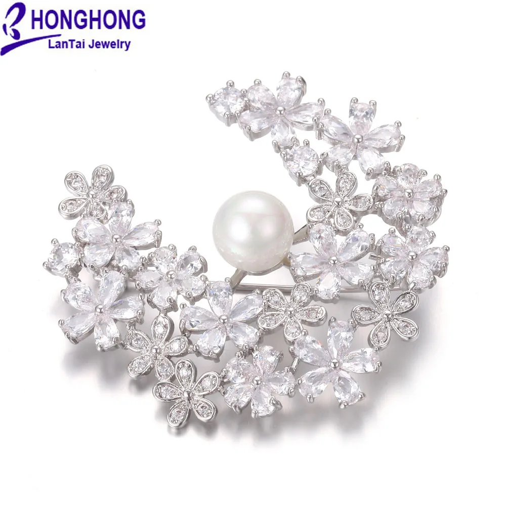 HONGHONG фианиты жемчужные булавки и броши Высокое качество растение цветы брошь