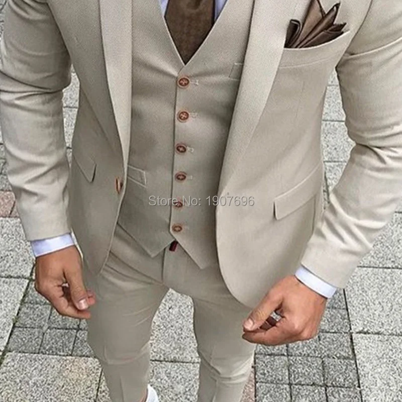 Slim Fit повседневные мужские костюмы бежевого цвета из 3 предметов: куртка с брюки