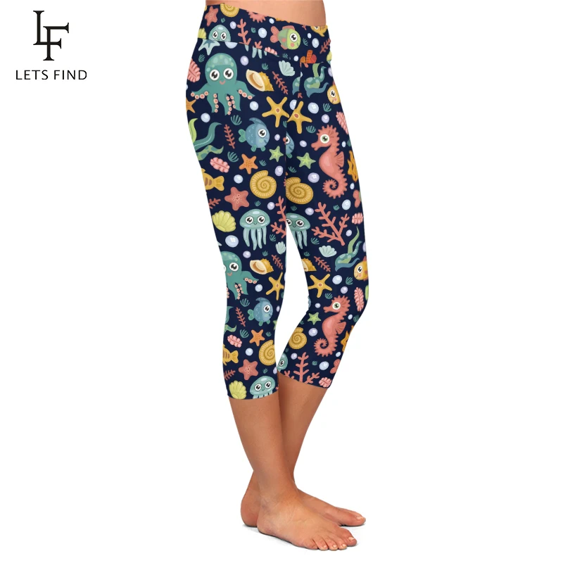 Женские леггинсы капри с высокой талией повседневные черные эластичные до