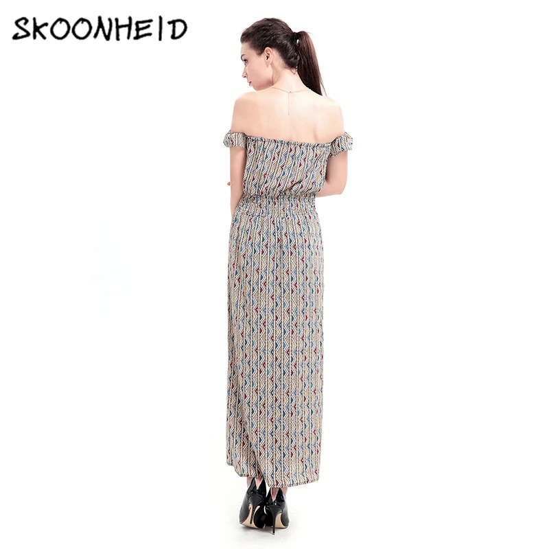 Skoonheid Boho Цветочный Печати Шифон Длинное Платье Женщины Пляж Лето Slash Шеи Вскользь