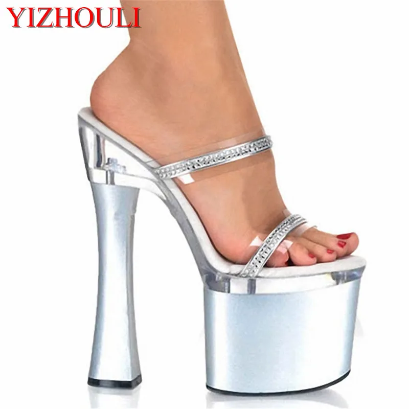 Women's Shoes 7 Inch High Luxury Diamond High Heel Shoes Thick Platform Princess Slippers Sexy 18cm Crystal Dance Shoes