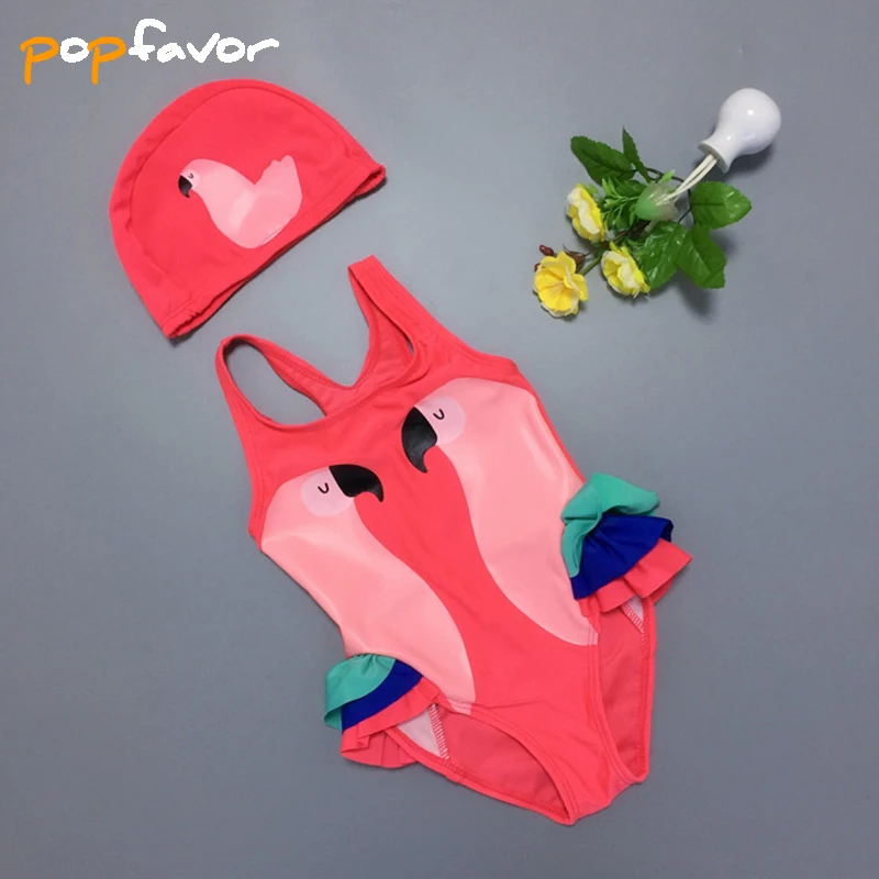 POPFAVOR/брендовый купальный костюм для девочек S-4XL, Детские лебединые купальники с шапочкой, детский цельный купальный костюм популярный купальный костюм бикини для девочек