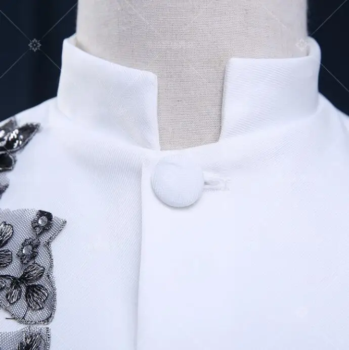 

Stand collar men blazer designs chinese tunic suit stage costumes for singers men blazer dance clothes jacket style dress white