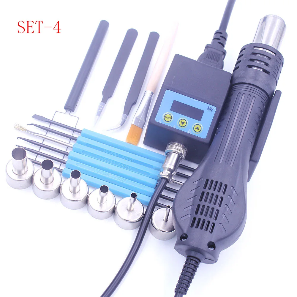 SET-4 Паяльная станция BGA, тепловая пушка 8858D, портативная цифровая фена, воздуходувка, Распайка, пайка, лучше, чем 8858, 858, 858D, новинка - Цвет: SET-4