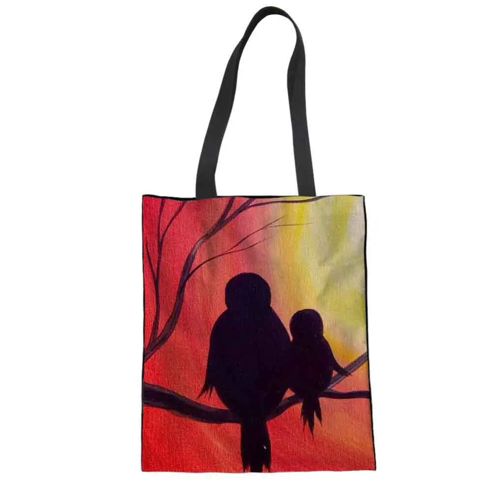 WHEREISART Женская хозяйственная сумка из парусины с 3D принтом птиц повседневная