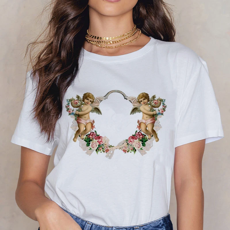 Angel 90s модная женская футболка с принтом Kawaii, футболка с коротким рукавом и круглым вырезом, винтажная Vogue Ullzang, Футболка Harajuku, женские футболки - Цвет: 3228