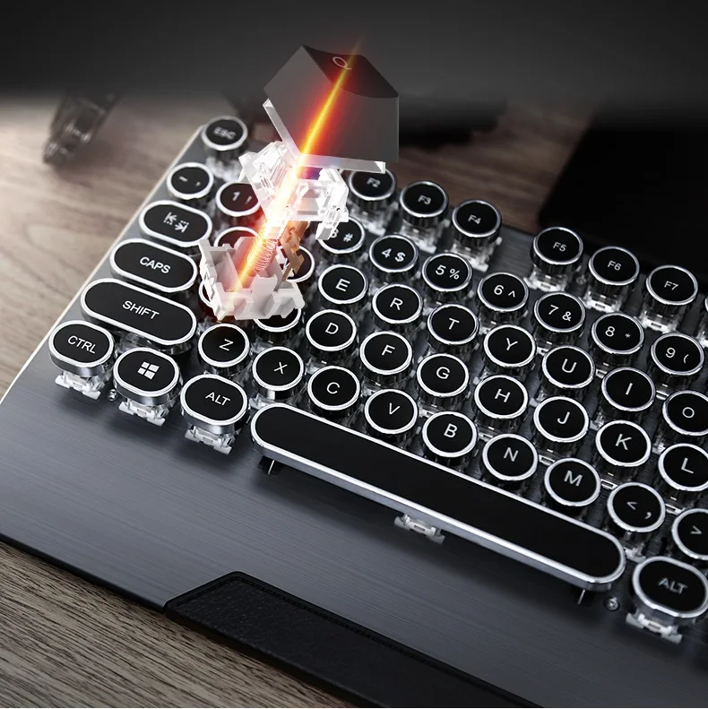 Ретро Круглый Брелок стимпанк пишущая машинка USB Проводная Механическая игровая клавиатура настольный ноутбук клавиатура двойная печатная плата версия