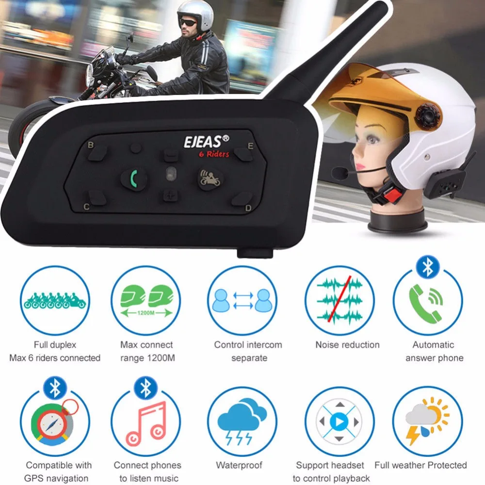 Intercomunicadores де заездов EJEAS V6 Pro домофон шлем гарнитура Bluetooth 850 мАч Intercomunicador Moto 1200 м для 6 гонщиков