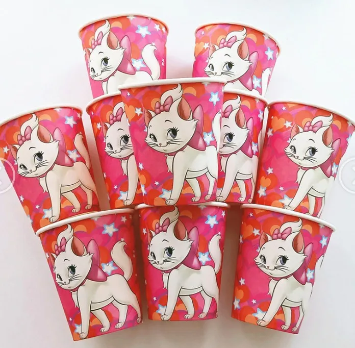 10pcs paper cup disney Marie Cat счастливая посуда для вечеринки в честь Дня рождения ребенка мальчик душ бумага шляпа салфетки тарелка скатерть с днем рождения Подарочная сумка - Цвет: 10pcs paper cup