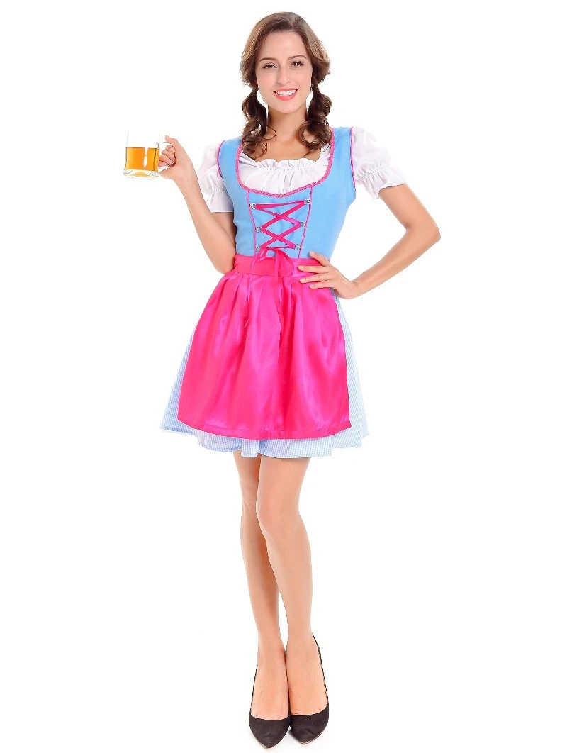 

2017 New Oktoberfest Dirndl Beer Girl Outfit Bavaria Festival Fancy Dress With Apron
