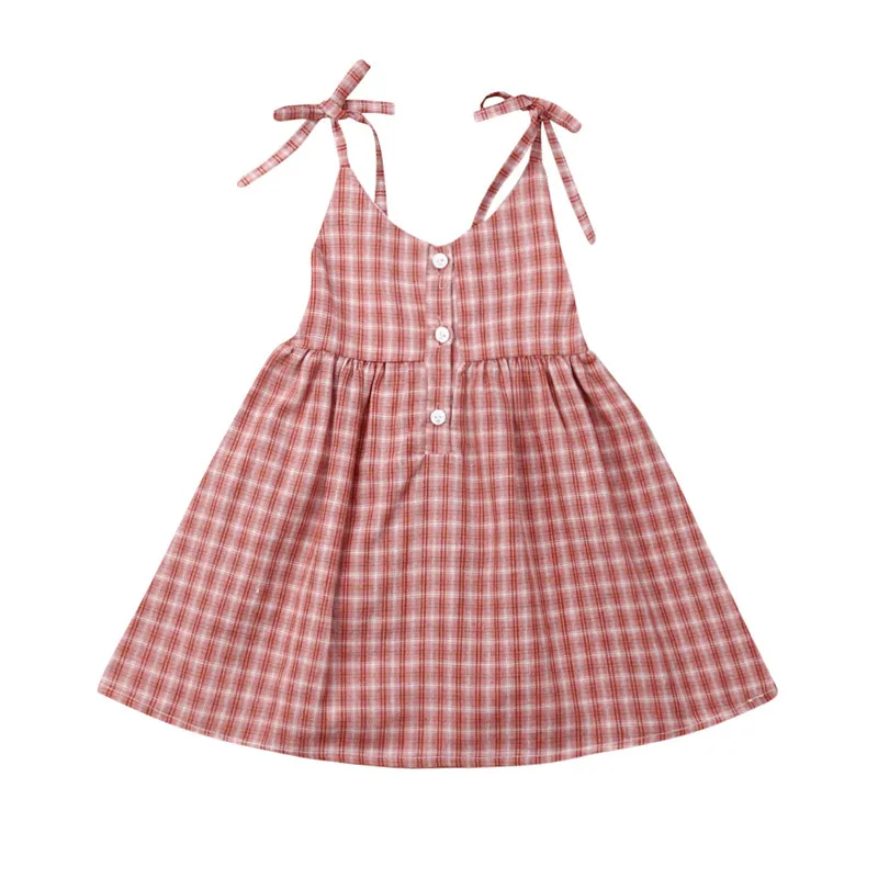 Платье для маленьких девочек летнее клетчатое платье на бретельках розовое