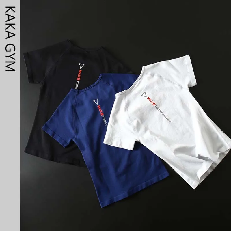 

Бесшовная Спортивная футболка с коротким рукавом, с круглым вырезом, цвета на выбор