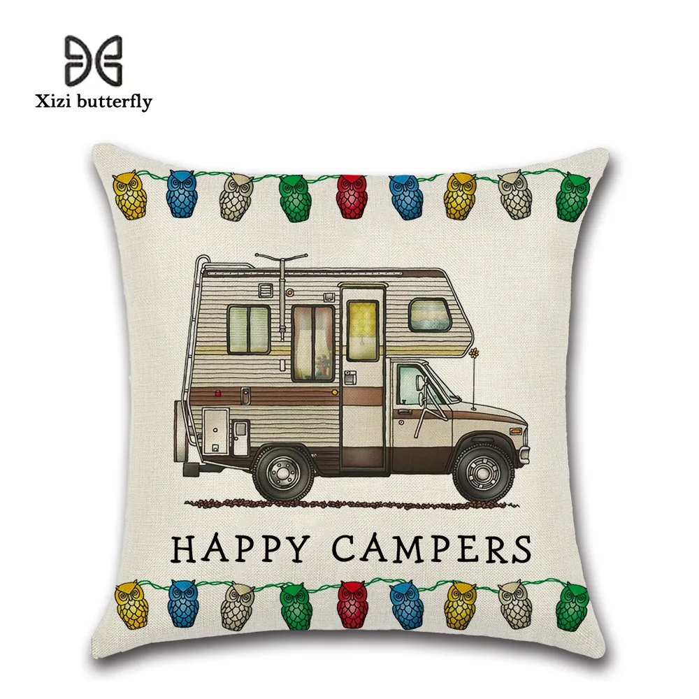 Мультфильм Happy Campers печатных подушки Чехлы для мангала 45*45 см диван/Car узкие