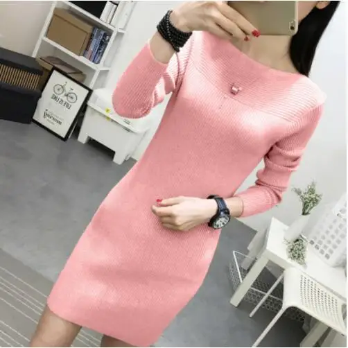 Элегантное платье Fdfklak Женский вязаный шерстяной свитер пуловер платья короткое