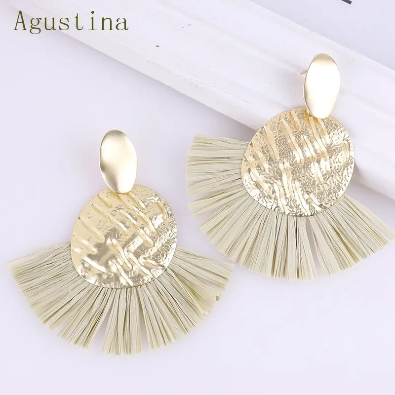 Серьги из ротанга с кисточками для женщин богемные модные круглые массивные
