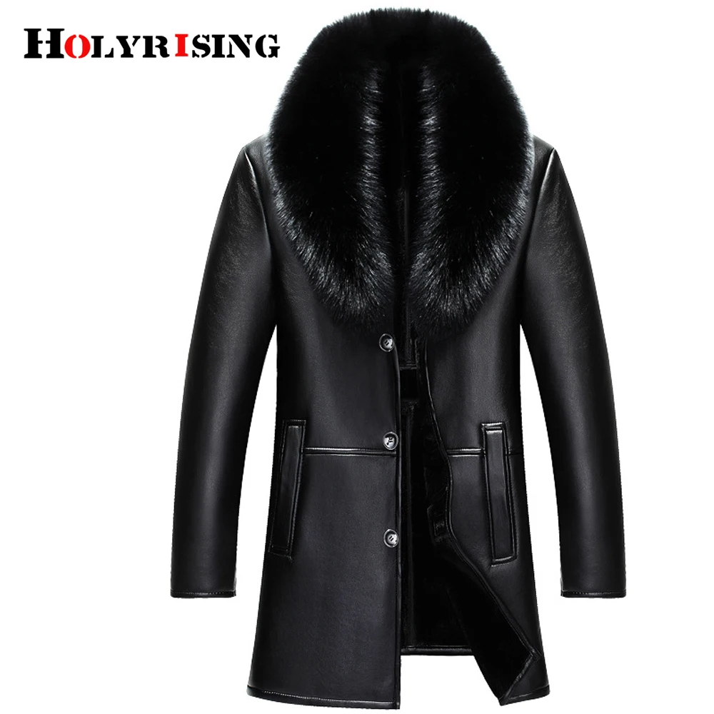 Holyrising Chaqueta Cuero Hombre повседневные кожаные куртки Утепленные Пальто коричневые