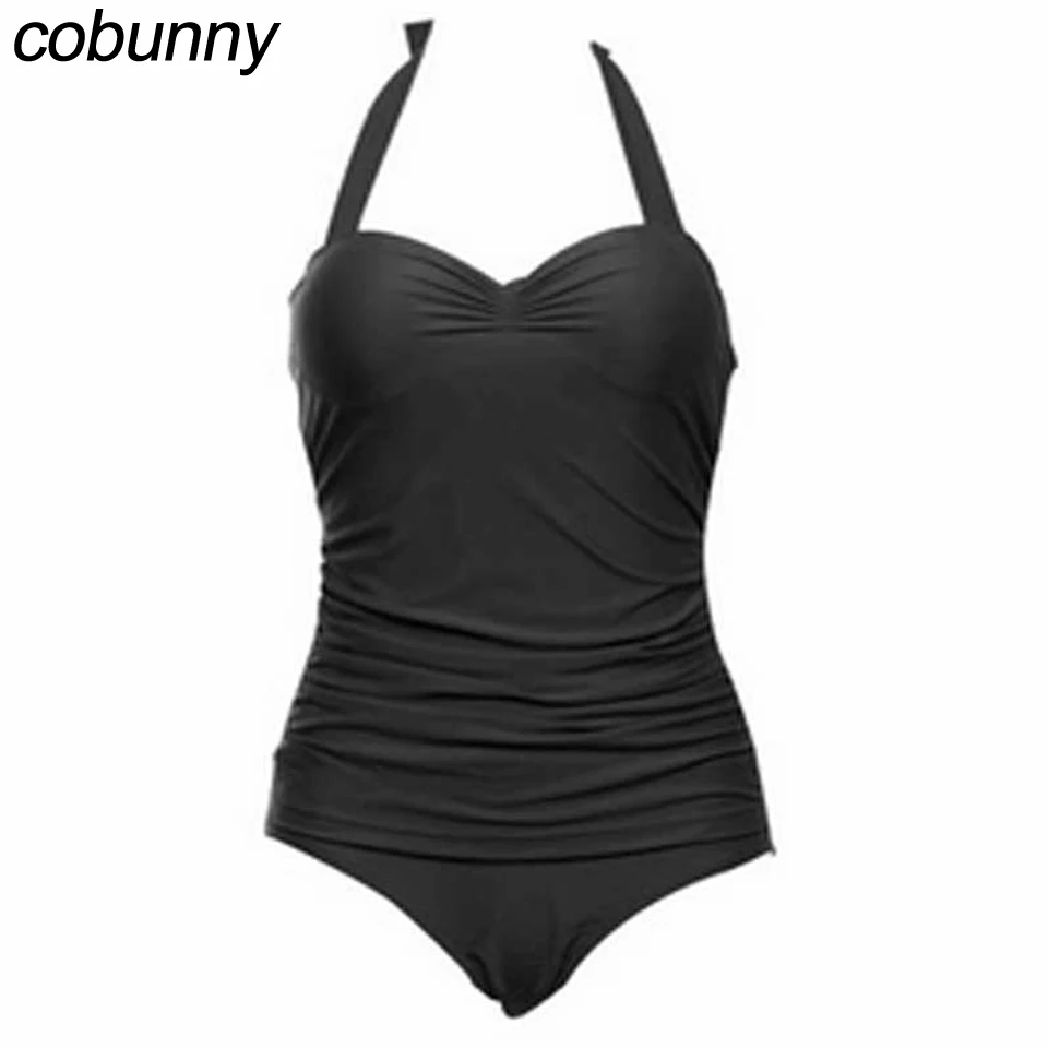 Cobunny Push Up Одна деталь Купальник Холтер Для женщин купальники синий строка плюс