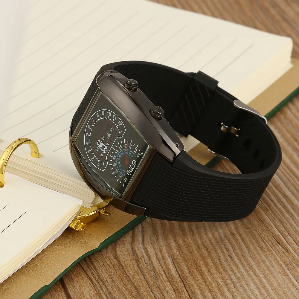 Часы наручные мужские электронные с турбоциферблатом модные светодиодные