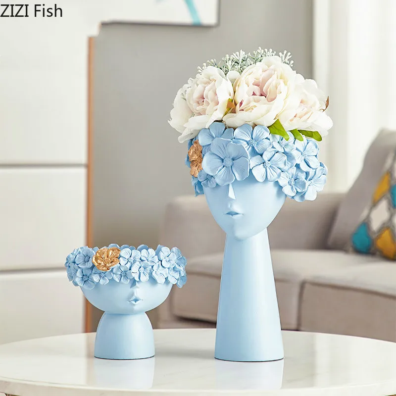 Character Statue Vase Two-piece Set Creative Resin Vase Ornaments Nordic Style Home Decoration Vase Ornaments