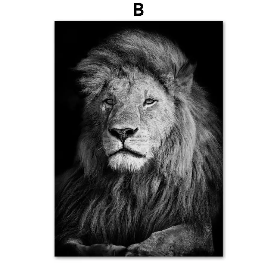 B Черно-белый лев Hakuna Matata художественная стена с цитатой холст живопись скандинавские плакаты и принты настенные картины для гостиной домашний декор - Цвет: B